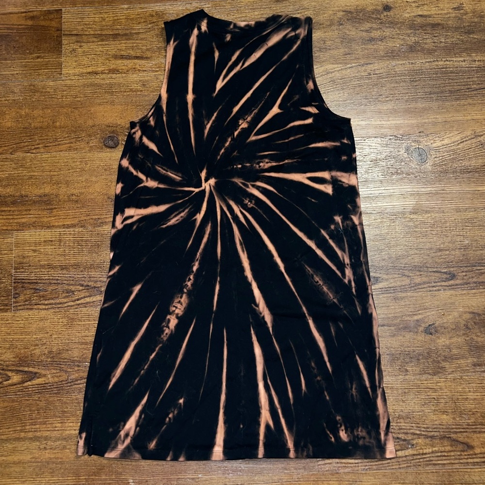 Casual Crewneck Black Custom Bleach Dye Orange Spiral Sleeveless Dress Size M - Picture 2 of 8